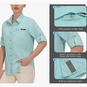 UPF 50+ UV Protection Shirt, Breathable Long Sleeve Fishing Hiking Shirt, Medium